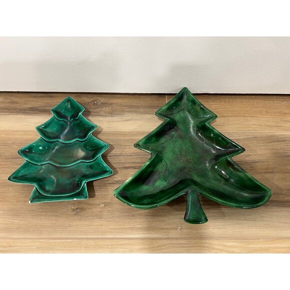 2 Vintage Green Christmas Tree Candy Dish Dishes Home Decorations Gift Present - Picture 1 of 5